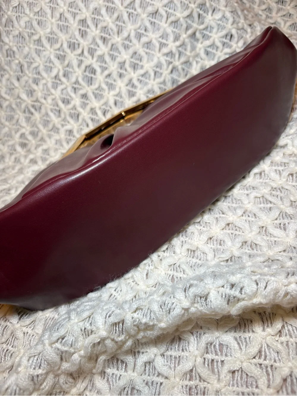 Structured Ruched Clutch in Deep Burgundy with Gold Frame